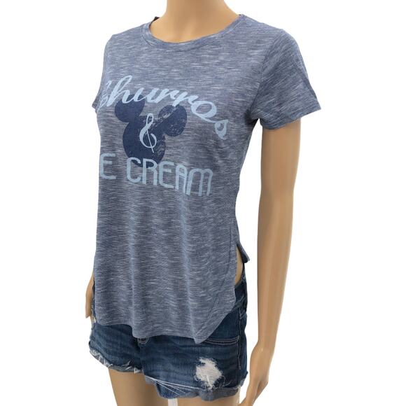 Disney Boutique XS Blue Space Dye Mickey Mouse Churros & Ice Cream Tee Shirt - Picture 2 of 9